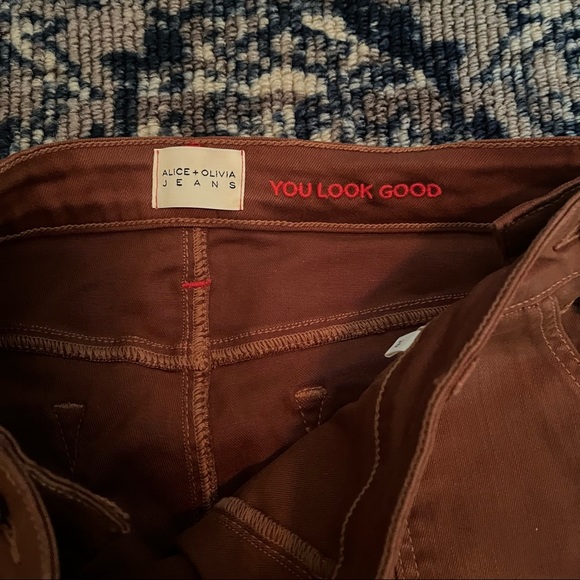 Alice + Olivia Donald Coated Skinny Jeans High Rise Waist Button Chocolate 30 - Picture 14 of 16